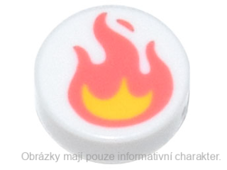 98138pb304 White Tile, Round 1 x 1 with Coral and Yellow Flame