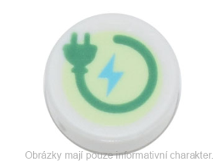 98138pb264 White Tile, Round 1 x 1 with Green Electric Power Plug