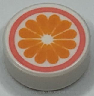 98138pb311 White Tile, Round 1 x 1 with Orange Flower