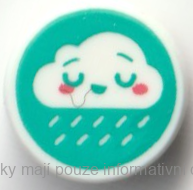 98138pb352 White Tile, Round 1 x 1 with Rain Cloud with Face