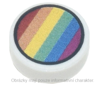 98138pb294 White Tile, Round 1 x 1 with Rainbow Stripes