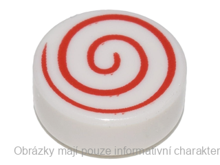 98138pb013 White Tile, Round 1 x 1 with Red Spiral