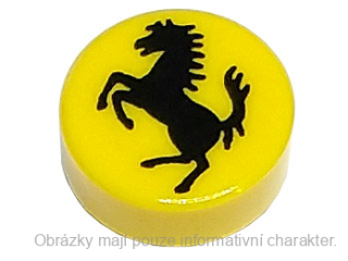 98138pb319 Yellow Tile, Round 1 x 1 with Black Horse Silhouette Ferrari Logo