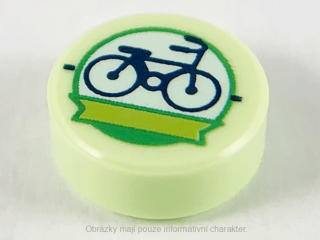 98138pb181 Yellowish Green Tile, Round 1 x 1 with Dark Blue Bicycle