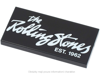 87079pb1179 Black Tile 2 x 4 with 'the Rolling Stones EST. 1962' Pattern