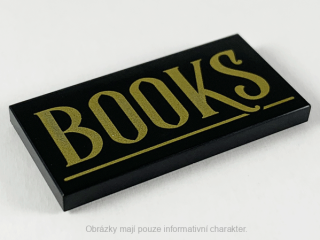 87079pb0671 Black Tile 2 x 4 with Gold 'BOOKS' and Underline Pattern