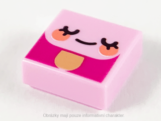 3070bpb203 Bright Pink Tile 1 x 1 with Groove with Emoji Face, Eyes Closed