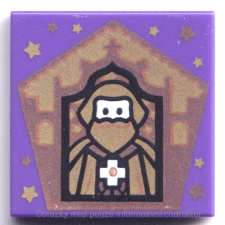 3068bpb1745 Dark Purple Tile 2 x 2 with HP Chocolate Frog Card Godric Gryffindor