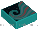 3070bpb136 Dark Turquoise Tile 1 x 1 with Metallic Light Blue and Coral Swirl