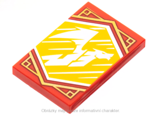 26603pb215 Red Tile 2 x 3 with White Dragon Flying (Ninjago Speed Banner)