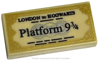 3069bpb0974 Tan Tile 1 x 2 with Groove with Black 'LONDON TO HOGWARTS'