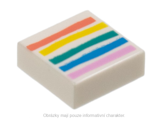 3070bpb236 White Tile 1 x 1 with Groove with Rainbow Stripes