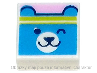 3070bpb239 White Tile 1 x 1 with Groove with Dark Azure Bear Head