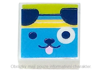 3070bpb240 White Tile 1 x 1 with Groove with Dark Azure Dog Head