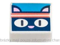 3070bpb253 White Tile 1 x 1 with Groove with Dark Blue Cat Head
