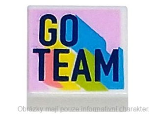 3070bpb248 White Tile 1 x 1 with Groove with Dark Blue 'GO TEAM'