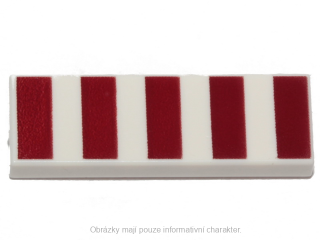 63864pb188 White Tile 1 x 3 with 5 Dark Red Stripes Pattern