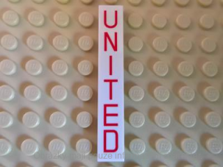 6636pb154 White Tile 1 x 6 with Red 'UNITED' Pattern