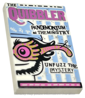 26603pb023 White Tile 2 x 3 with The Quibbler Newspaper Pattern