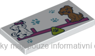 87079pb1103 White Tile 2 x 4 with Paw Prints and 2 Dogs on Dark Pink Seesaw